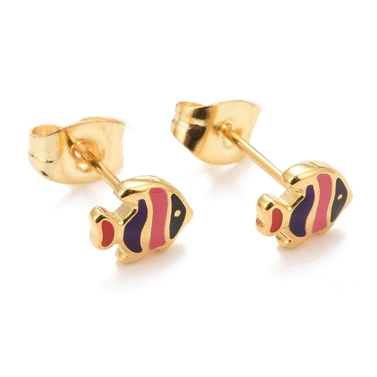 Τοσοδούλικα σκουλαρίκια καρφωτά ψαράκια από επιχρυσωμένο ανοξείδωτο ατσάλι & σμάλτο