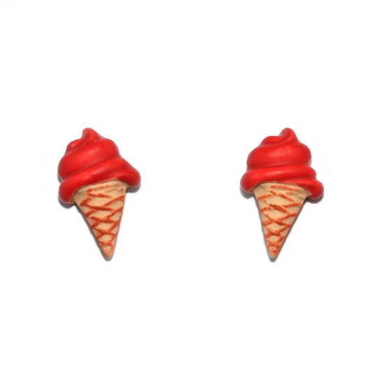 Σκουλαρίκια καρφωτά παγωτό χωνάκι κόκκινο