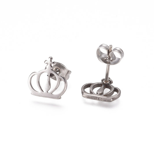 Σκουλαρίκια μικρά καρφωτά από ανοξείδωτο ατσάλι κορώνες τιάρες